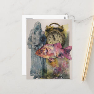 Carte Postale Collage de la personne de l'horloge de poisson