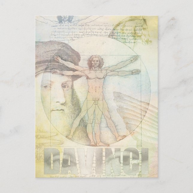Carte Postale Collage de l'homme Leonardo DaVinci Vitruvian (Devant)