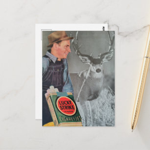 Carte Postale Collage de l'homme vintage et du buck cerf chanceu