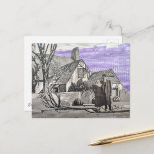 Carte Postale Collage de maison neuve de couple vintage