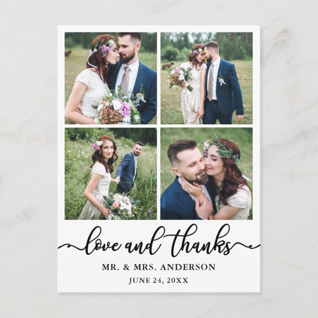 Carte Postale Collage de mariage en calligraphie 4 Photo Merci (Devant)