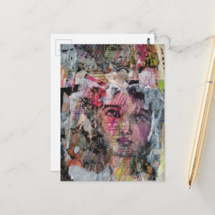 Carte Postale Collage de médias mixtes au visage unique