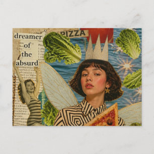 Carte Postale Collage de médias mixtes de fée de pizza
