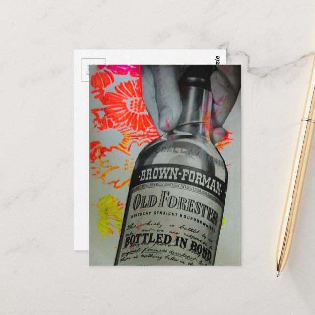 Carte Postale Collage de médias mixtes Whiskey 1939 (Devant/Arrière en situation)