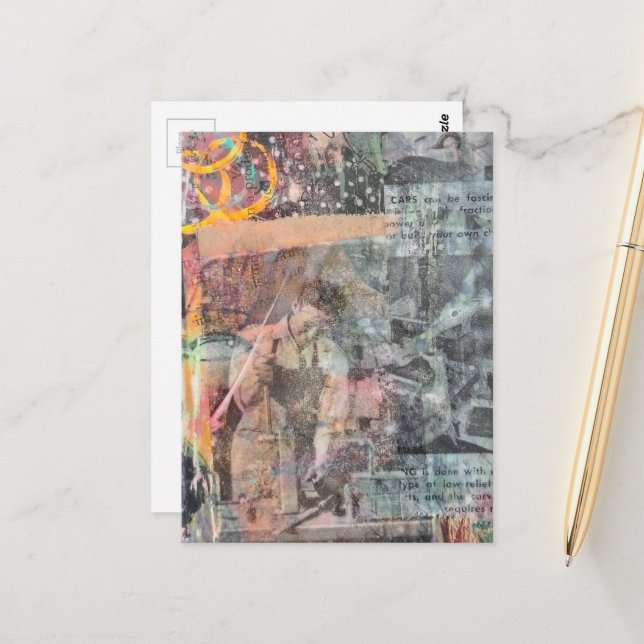 Carte Postale Collage de menuiserie rétro multimédia (Devant/Arrière en situation)