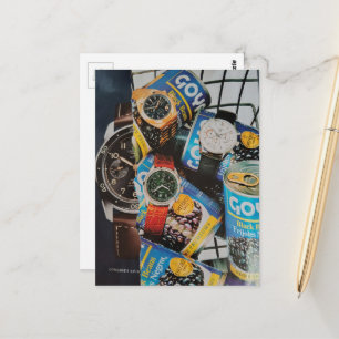 Carte Postale Collage de montres et de conserves