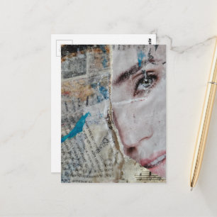Carte Postale Collage de mots aléatoires en média mixtes abstrai