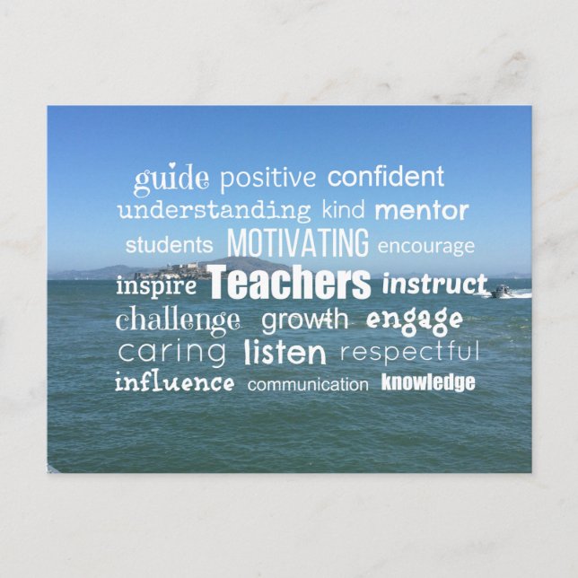 Carte Postale Collage de mots pour les enseignants inspirants (Devant)