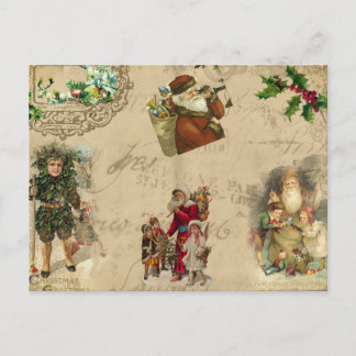 Carte Postale Collage de Noël vintage rustique victorien