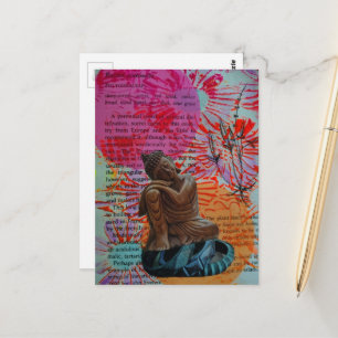 Carte Postale Collage de paix en médias mixtes Bouddha
