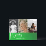 Carte Postale Collage de photos d'anniversaire 90 ans vert<br><div class="desc">Une élégante invitation d'anniversaire 90 ans avec 4 photos sur fond vert. Supprimez le mot surprise si ce n'est pas nécessaire. Les images sont facilement remplaçables par vos propres images personnelles. Modifiez les informations pour votre propre invitation d'anniversaire personnalisée. L'âge peut également être modifié à tout âge, pas seulement quatre-vingt-dix....</div>