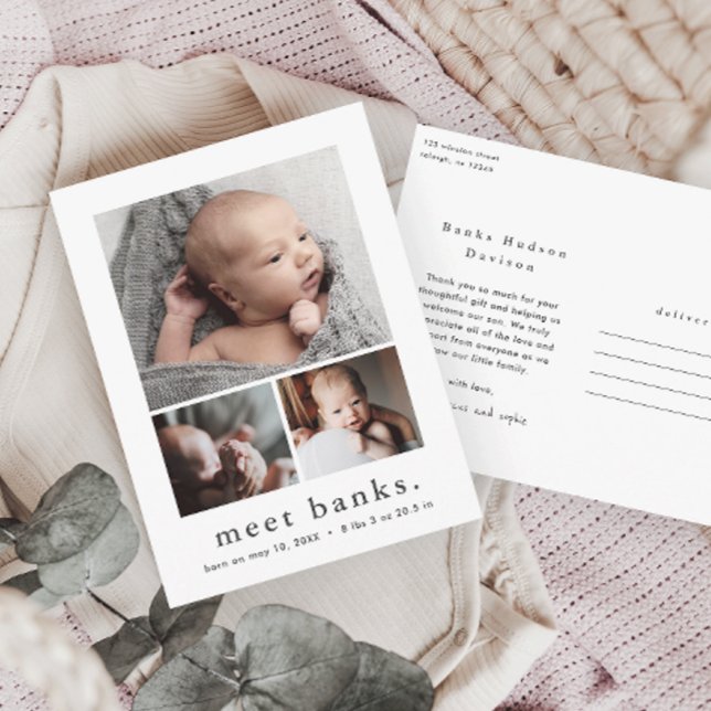 Carte Postale Collage de photos de bébé avec prénom moderne Merc (Créateur téléchargé)
