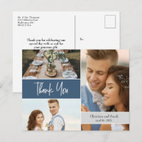 Collage de photos de mariage bleu moderne Merci