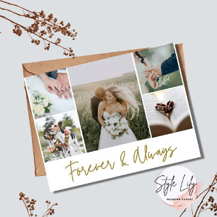 Carte Postale Collage de photos de mariage élégant Merci Budget