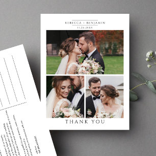 Carte Postale Collage de photos de mariage Minimaliste Merci