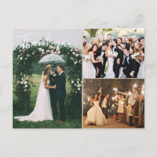 Carte Postale Collage de photos de mariage remerciement dos blan