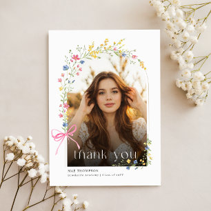 Carte Postale Collage de photos Fleurs Ruban rose Remerciements