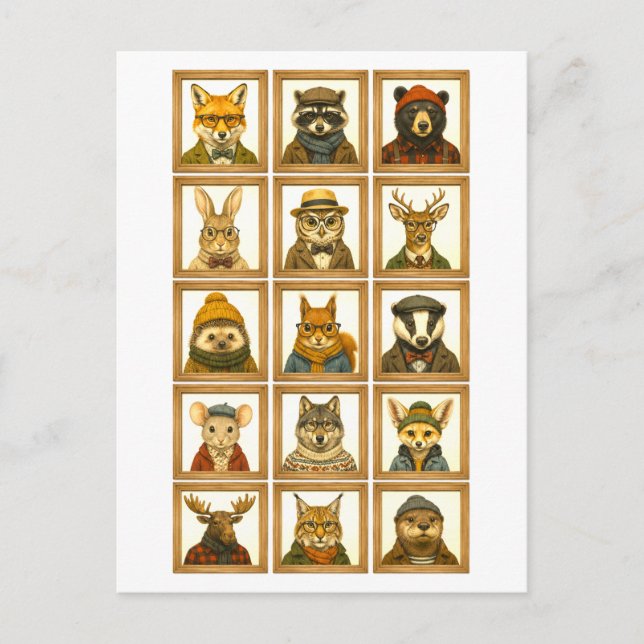 Carte Postale Collage de portraits d'animaux (Devant)