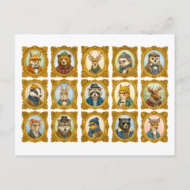 Carte Postale Collage de portraits d'animaux (Devant)