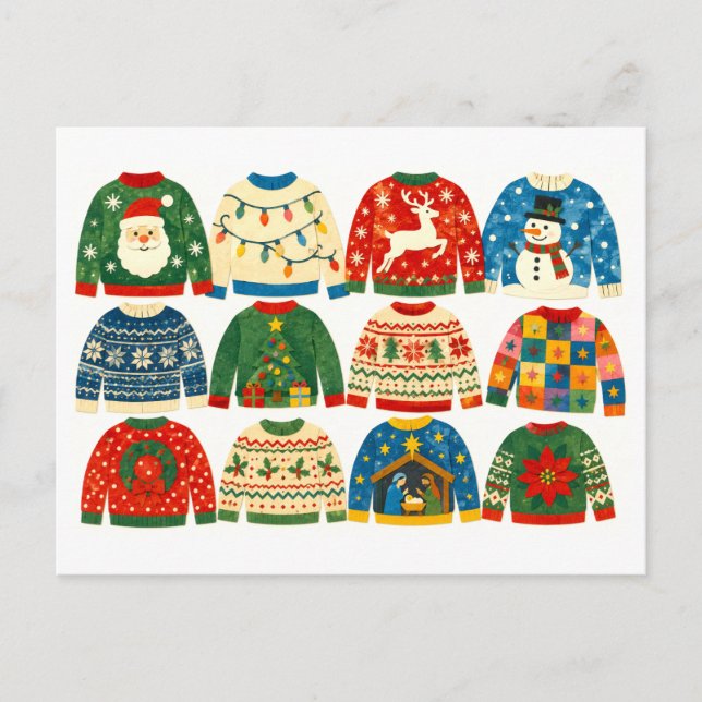 Carte Postale Collage de pulls de Noël laids (Devant)