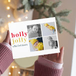 Carte Postale Collage de quatre photos | Colorée Holly Jolly<br><div class="desc">Collage de quatre photos | Colorée Holly Jolly</div>
