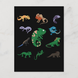 Carte Postale Collage de reptiles de bande dessinée Caméléon Dra