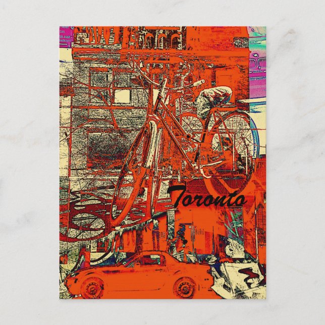 Carte Postale Collage de rue de Toronto avec vélo rouge (Devant)