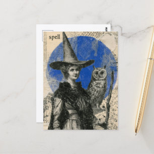 Carte Postale Collage de sorts de sorcière vintage et de hibou