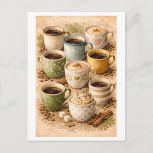 Carte Postale Collage de style vintage de tasses à café