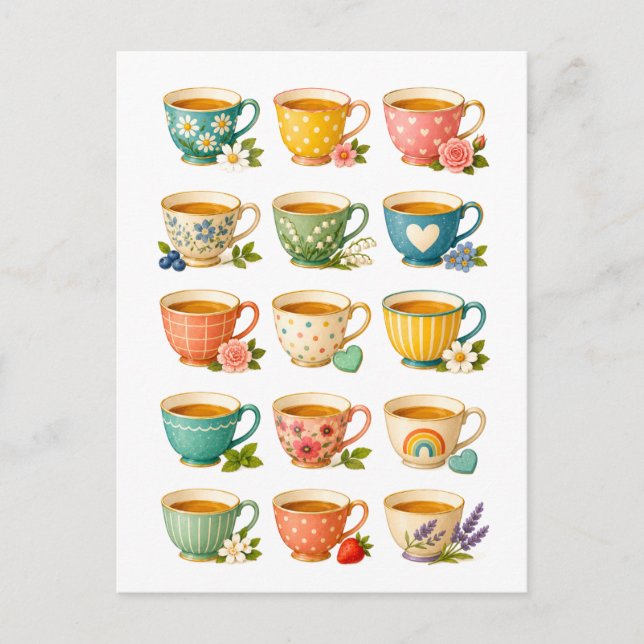 Carte Postale Collage de tasses à thé (Devant)