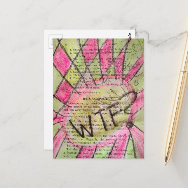 Carte Postale Collage de techniques mixtes de livre pour enfants (Devant/Arrière en situation)