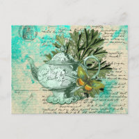 Collage de théière et d'éphémère vintage