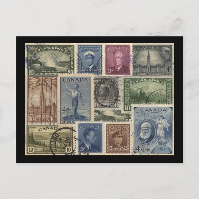 Carte Postale Collage de timbres vintages (Devant)