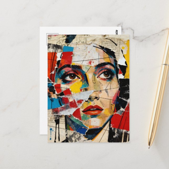 Carte Postale Collage de visage multimédia (Devant/Arrière en situation)
