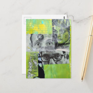 Carte Postale Collage de visages anciens aléatoires sur fond ver