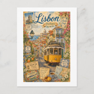 Carte Postale Collage de voyage vintage à Lisbonne Portugal