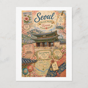 Carte Postale Collage de voyage vintage à Séoul en Corée