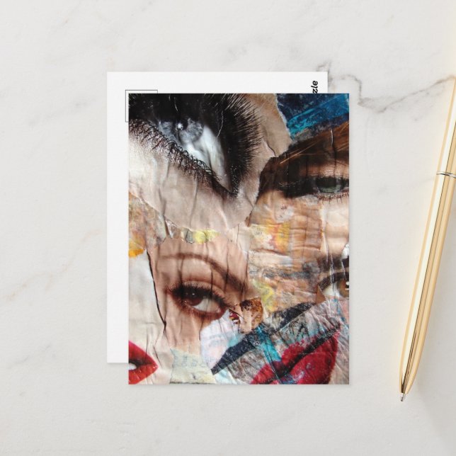 Carte Postale Collage de Yeux et de Lèvres (Devant/Arrière en situation)