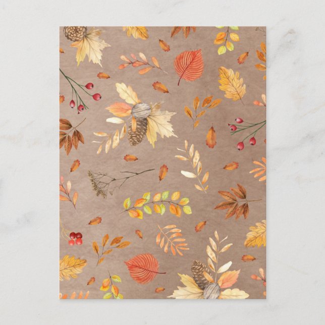Carte Postale Collage des feuilles d'automne sur le brun (Devant)