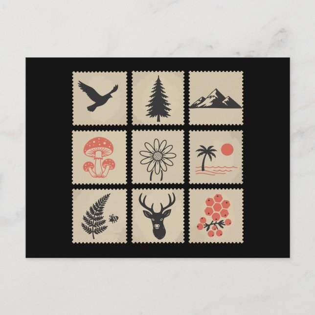 Carte Postale Collage des timbres de nature (Devant)