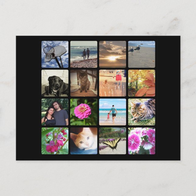 Carte Postale Collage d'images en mosaïque de 16 photos personna (Devant)
