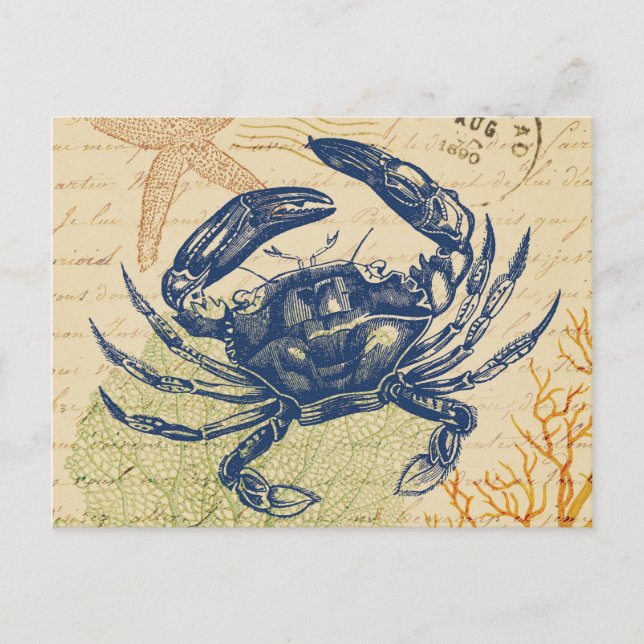 Carte Postale Collage du crabe bleu du bord de mer (Devant)