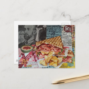 Carte Postale collage du journal de junk avec sandwich et frites