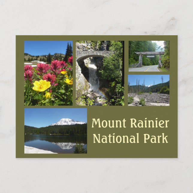 Carte Postale Collage du mont Rainier (Reflection Lake & Falls) (Devant)