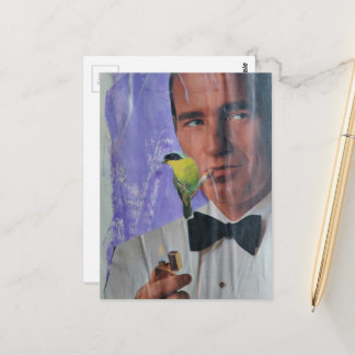 Carte Postale Collage d'un homme vintage fumant et d'un petit oi