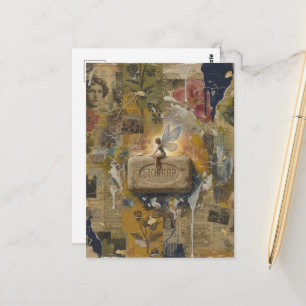 Carte Postale Collage d'une fée assise sur une barre de savon