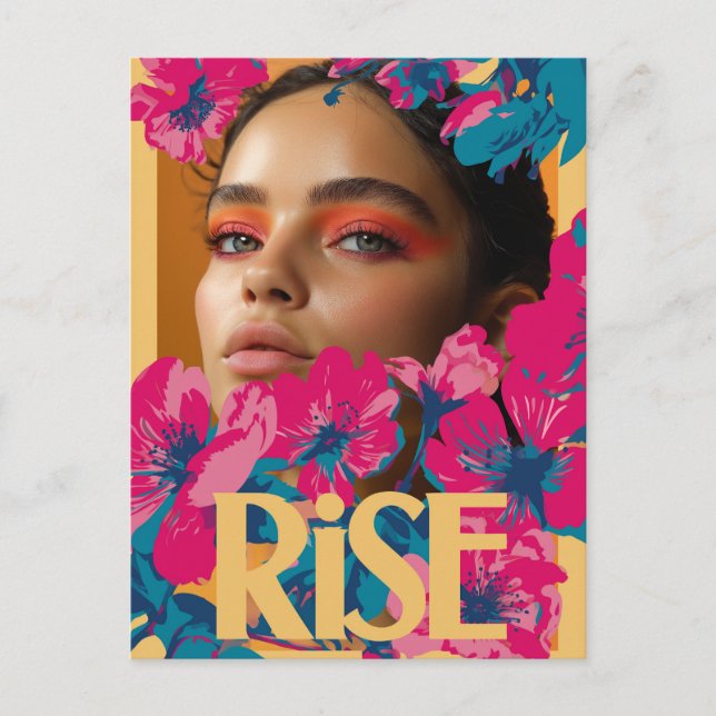 Carte Postale Collage d'une femme avec des fleurs vibrantes (Devant)