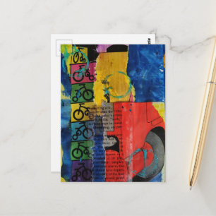 Carte Postale Collage en couleurs vives sur les transports