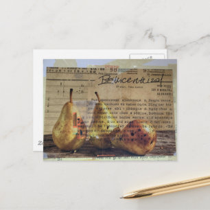 Carte Postale Collage en techniques mixtes avec poires