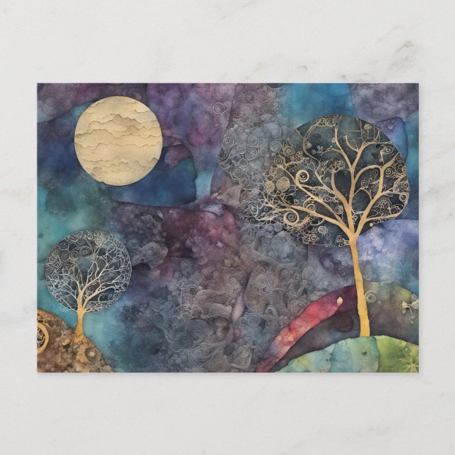 Carte Postale Collage en techniques mixtes d'arbre abstrait (Devant)